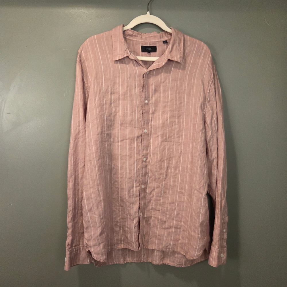 Vince Men's 100% Linen Classic Fit Long Sleeve Button‎ Up Shirt, Size XL, Pink
